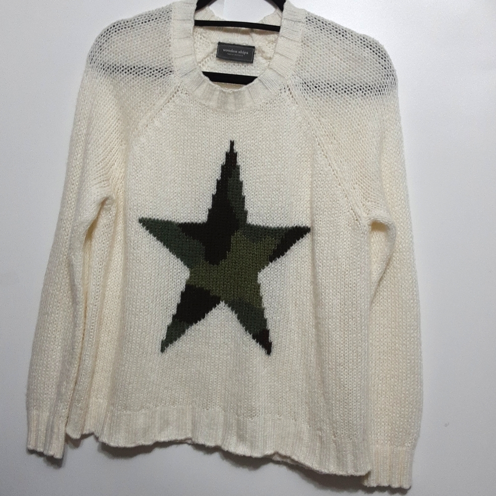 WOODEN SHIP Camo Star Raglan Crew Neck Wool Blend Sweater‎